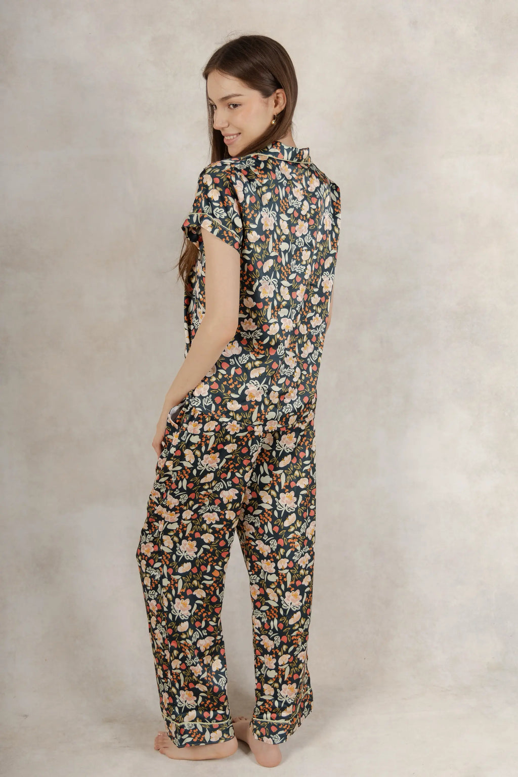 Satin Pj Pant Set- Flowers