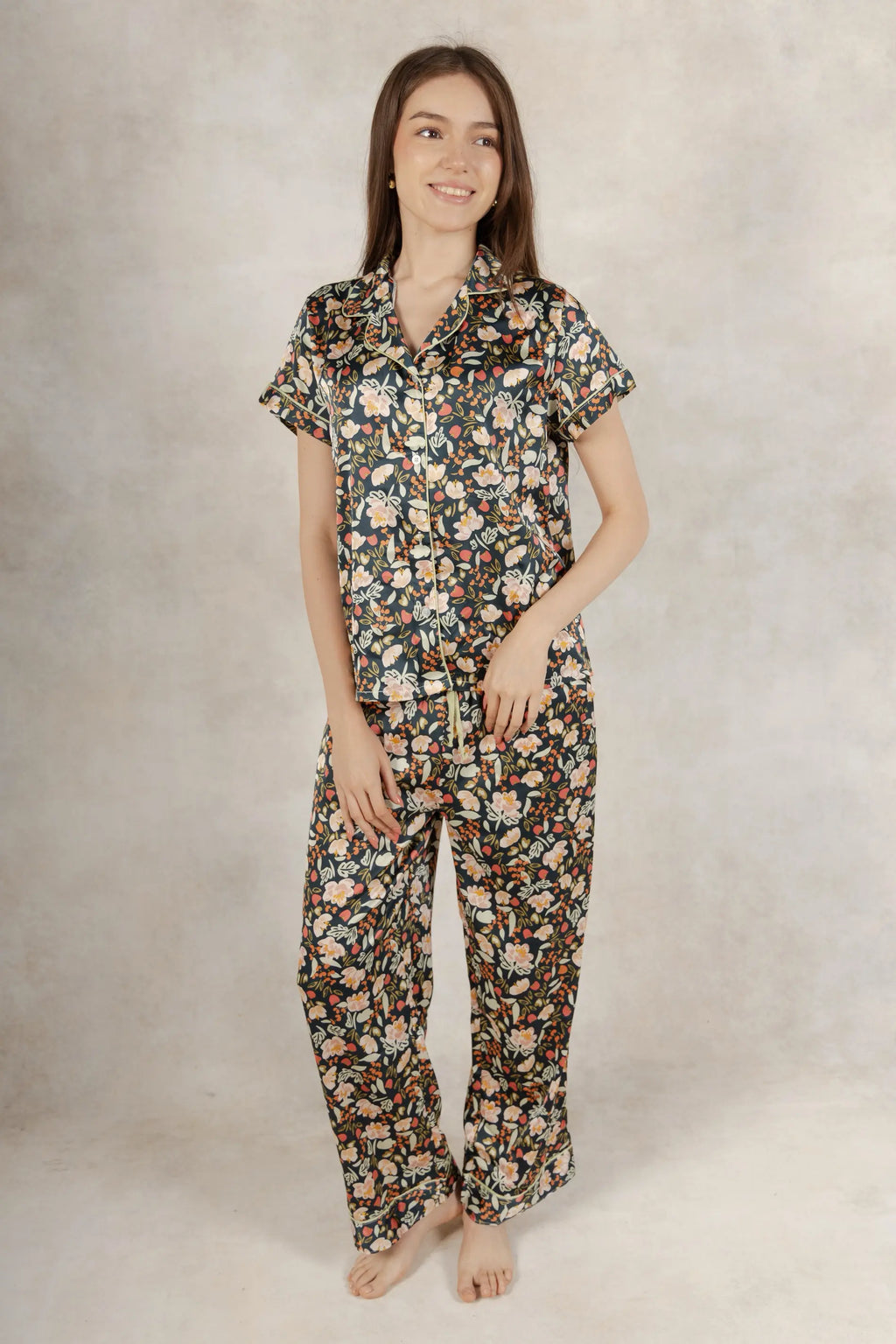 Satin Pj Pant Set- Flowers