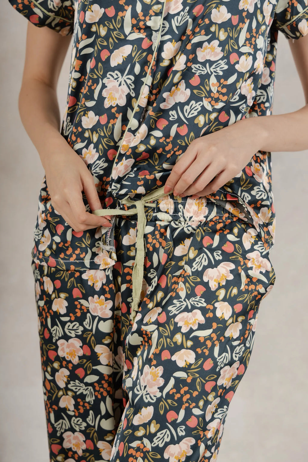 Satin Pj Pant Set- Flowers